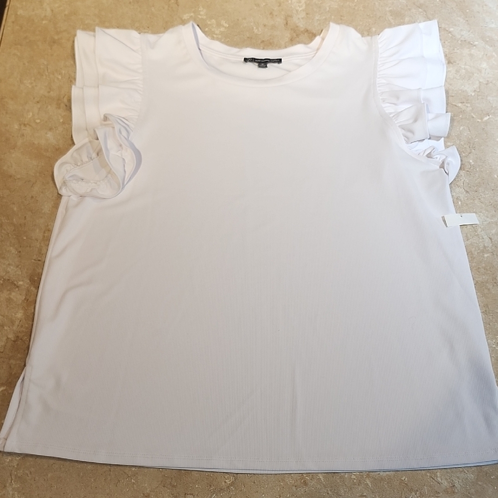 Adrianna Papell White Crew Neck Sleeveless Top Ruffle/ Flutter Sleeves M